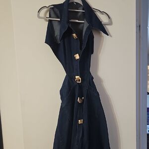 Elegant Navy Blue Dress with Gold Accents